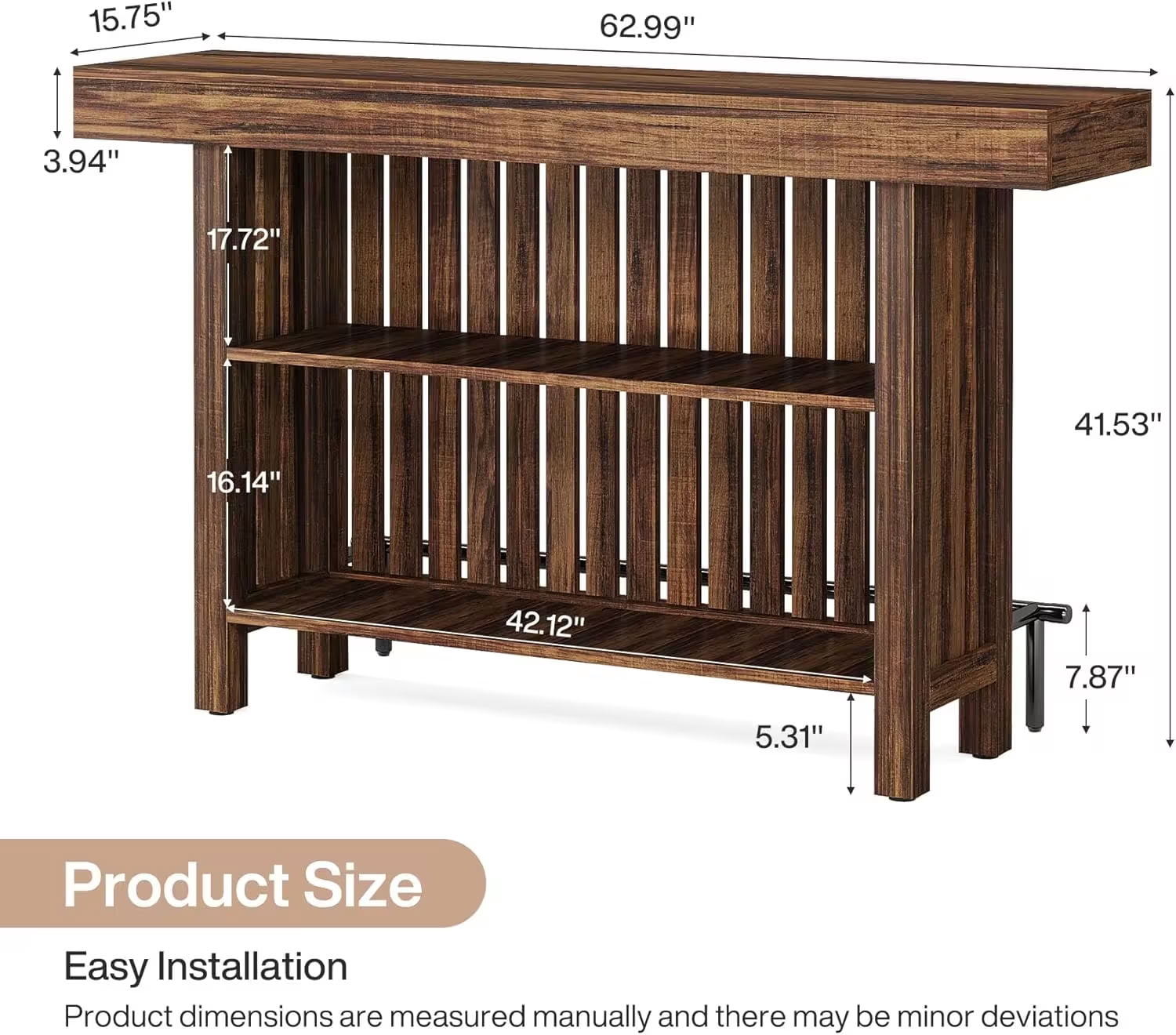 MAYEERTY 63" Bistro Bar Table with 2-Tier Storage, Home Pub Table for Kitchen Dining Room
