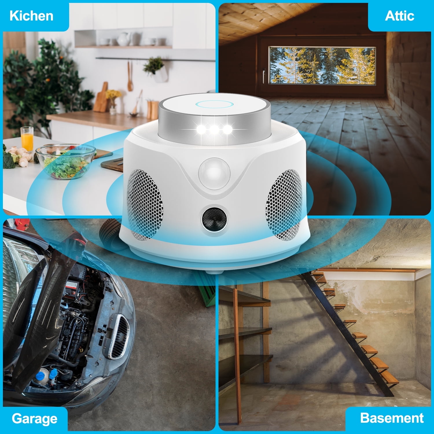 Dr.Shark 360° Smart Ultrasonic Mouse Repellent, 2pc, Smart Detection, 4 Speakers, 9 Flashing Light