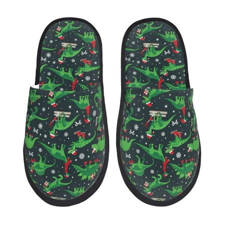 Balery Dino Christmas Party Slient Indoor Furry Fleece Comfort House Shoes Soft Non-Slip Home Shoes Cotton slippers House Slippers-- Large