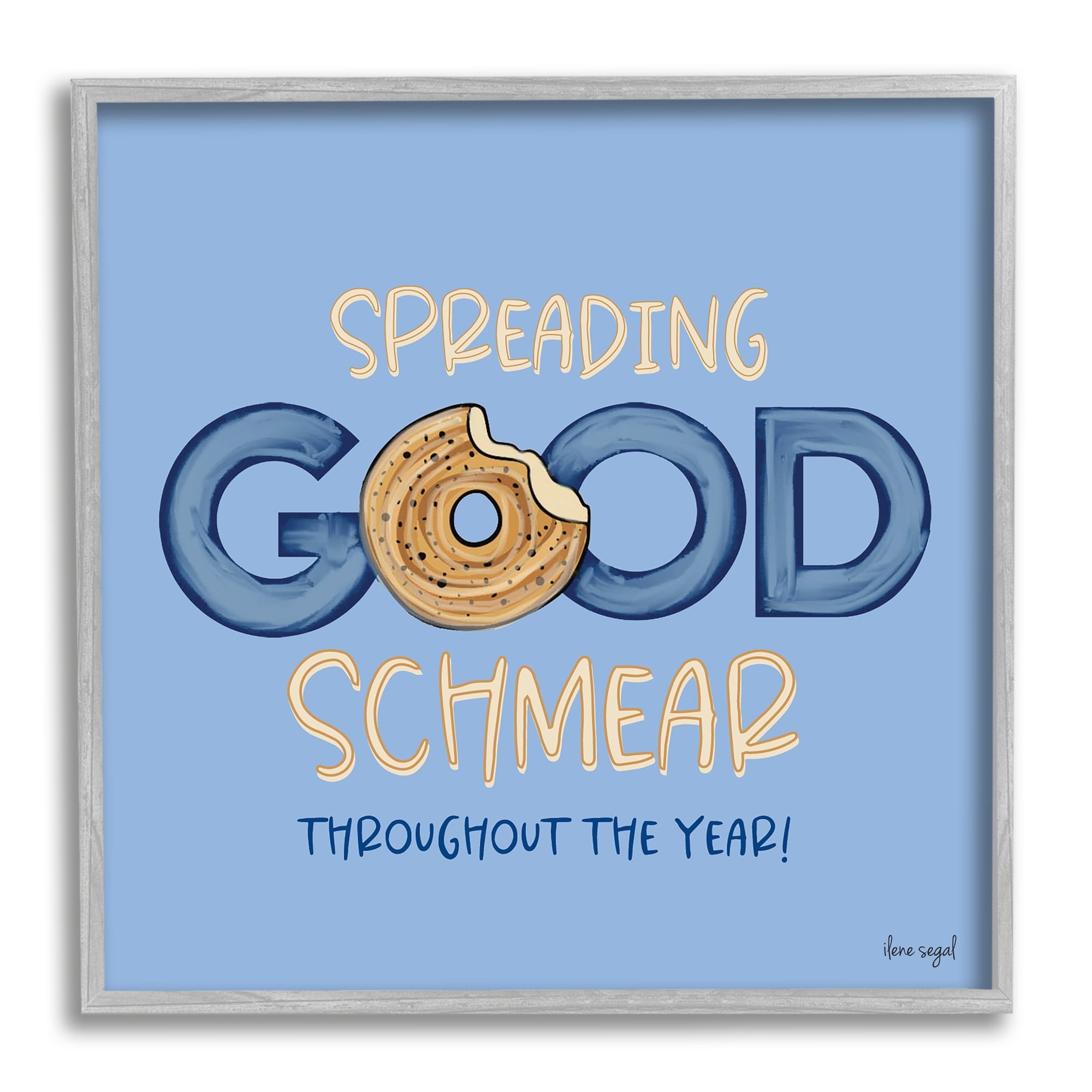 Stupell Industries Spreading Good Schmear Bitten Bagel Kitchen Phrase Graphic Art Gray Framed Art Print Wall Art, Design by Ilene Segal