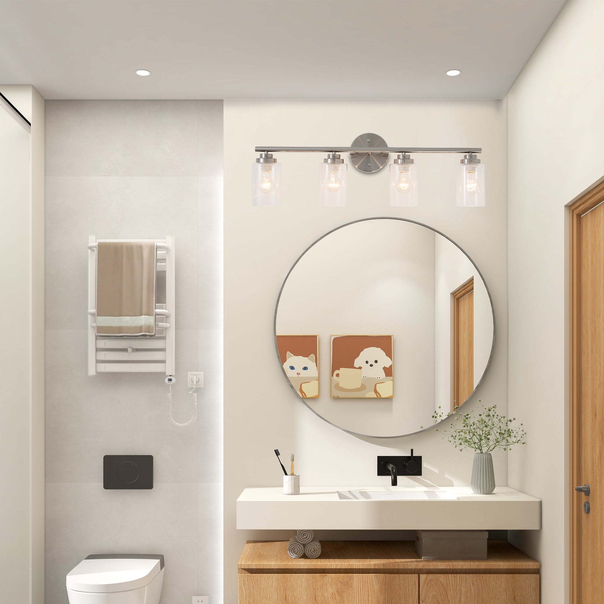 4-Light Bathroom Light Fixtures, Sand nickel color Modern Vanity Lights Over Mirror with Clear Glass Shade, Bathroom Wall Lamp for Mirror Kitchen Living Room Hallway Cabinet Porch Bedroom