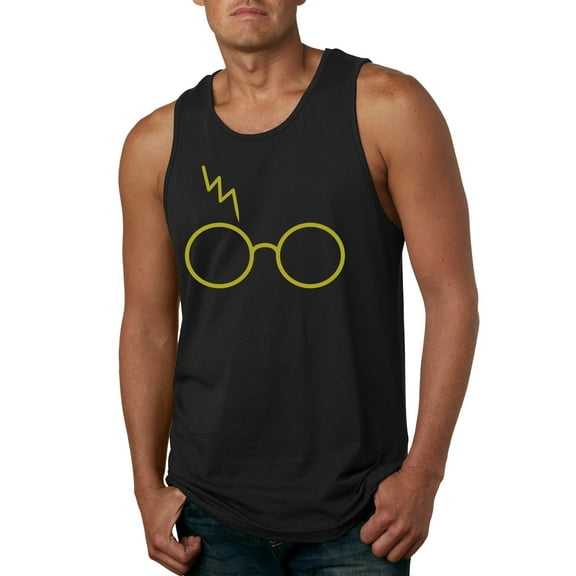 Wild Bobby, Gold Wizard Glasses and Lightning Scar, Pop Culture, Men Graphic Tank Top, Black, Small