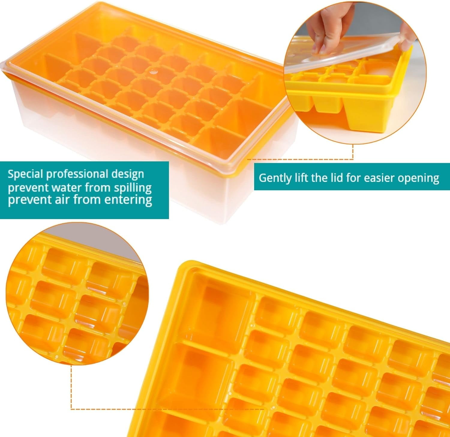 Ice Cube Tray with Lid and Bo - Ice Cube Mold for Refrigerator BPA Free Ice Container with Spoon and Lid Blue Green Powder (Green+110)