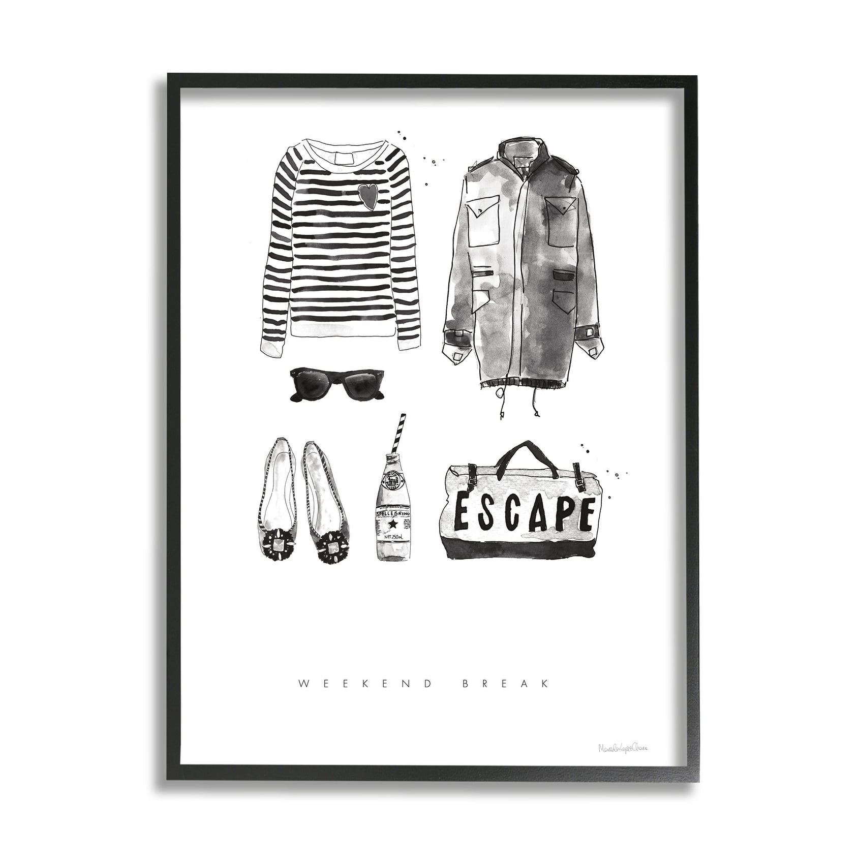Stupell Industries Weekend Break Phrase Glam Fashion Mood Board Grey Framed, 11 x 14, Design by Mercedes Lopez Charro