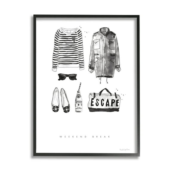Stupell Industries Weekend Break Phrase Glam Fashion Mood Board Black Framed, 16 x 20, Design by Mercedes Lopez Charro