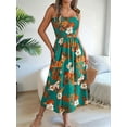 thumbnail image 4 of Women'S Summer Dresses 2025 Casual Spaghetti Strap Ruffled Pleated Flowy Floral Print Maxi Dress Green L, 4 of 8