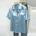 thumbnail image 4 of Satin Short Sleeve Shirt for Women Button down Lapel Collar Tops Summer Comfy Blouses with Pockets, 4 of 8