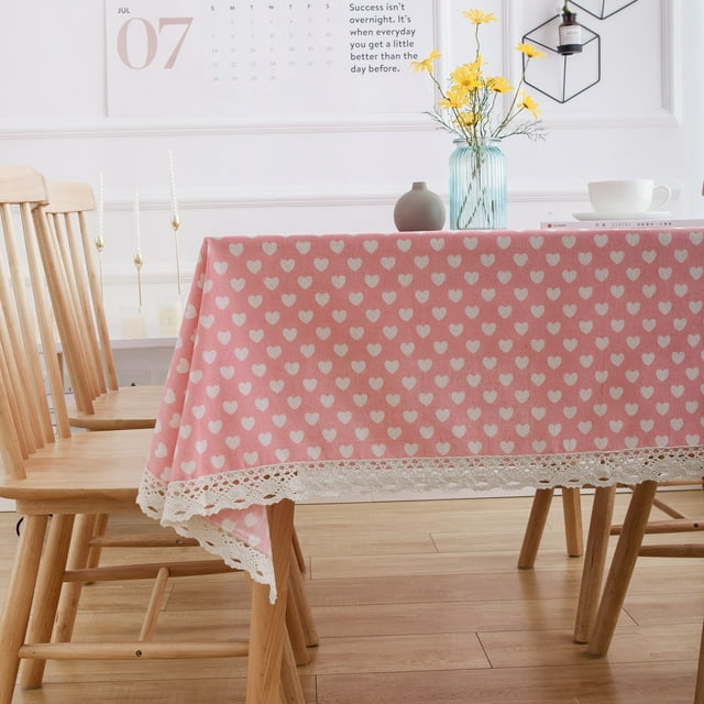 Nvzi Mantel pequeño de estilo campestre con estampado de amor rosa, mantel de mesa de té para el hogar, encaje de ganchillo (260 * 140 cm)