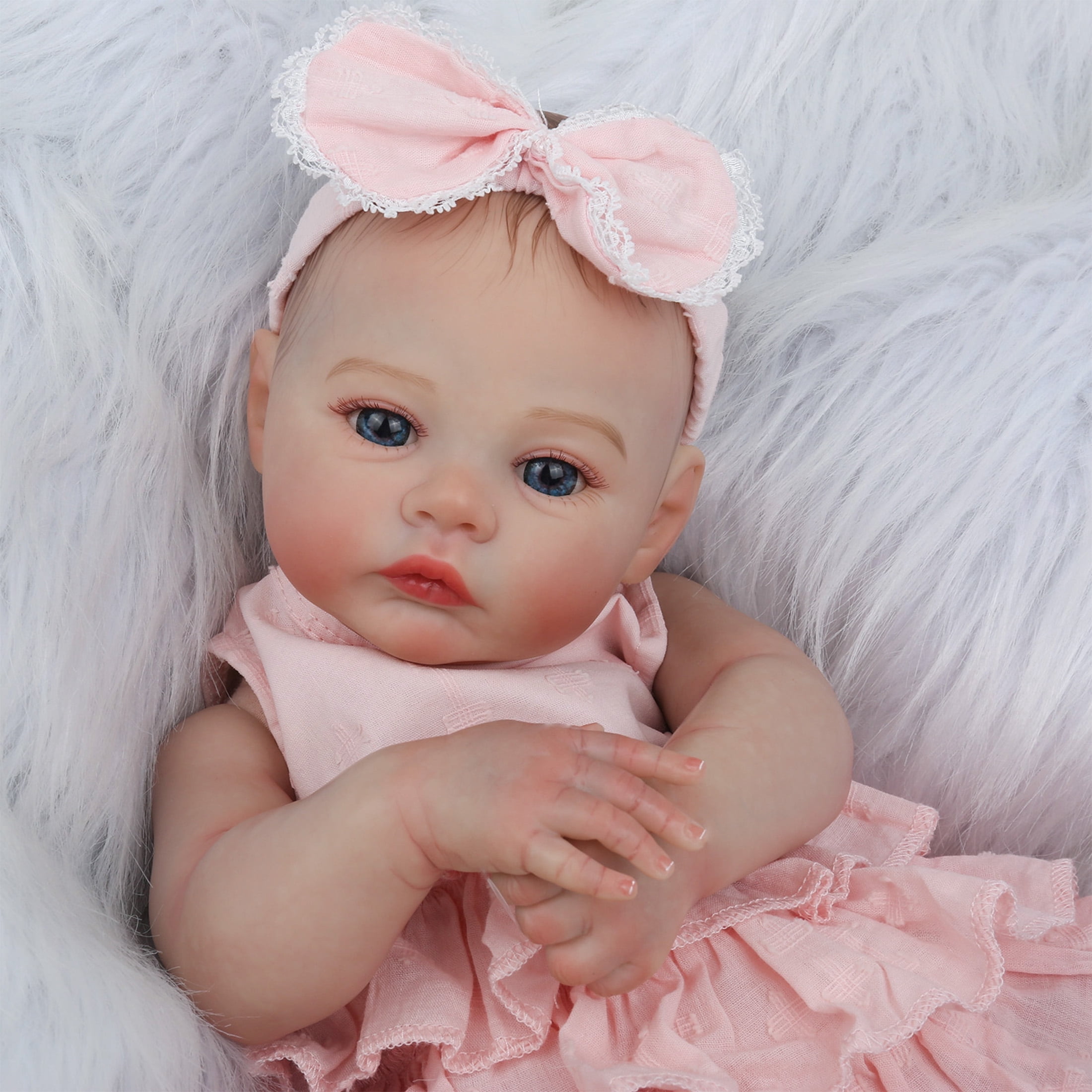 Lifelike Reborn Baby Dolls Girl - 18 Inch Realistic Newborn Eyes Open Doll with Soft Cloth Weighted Body, Real Life Dolls Gift Set for Kids Age 3+