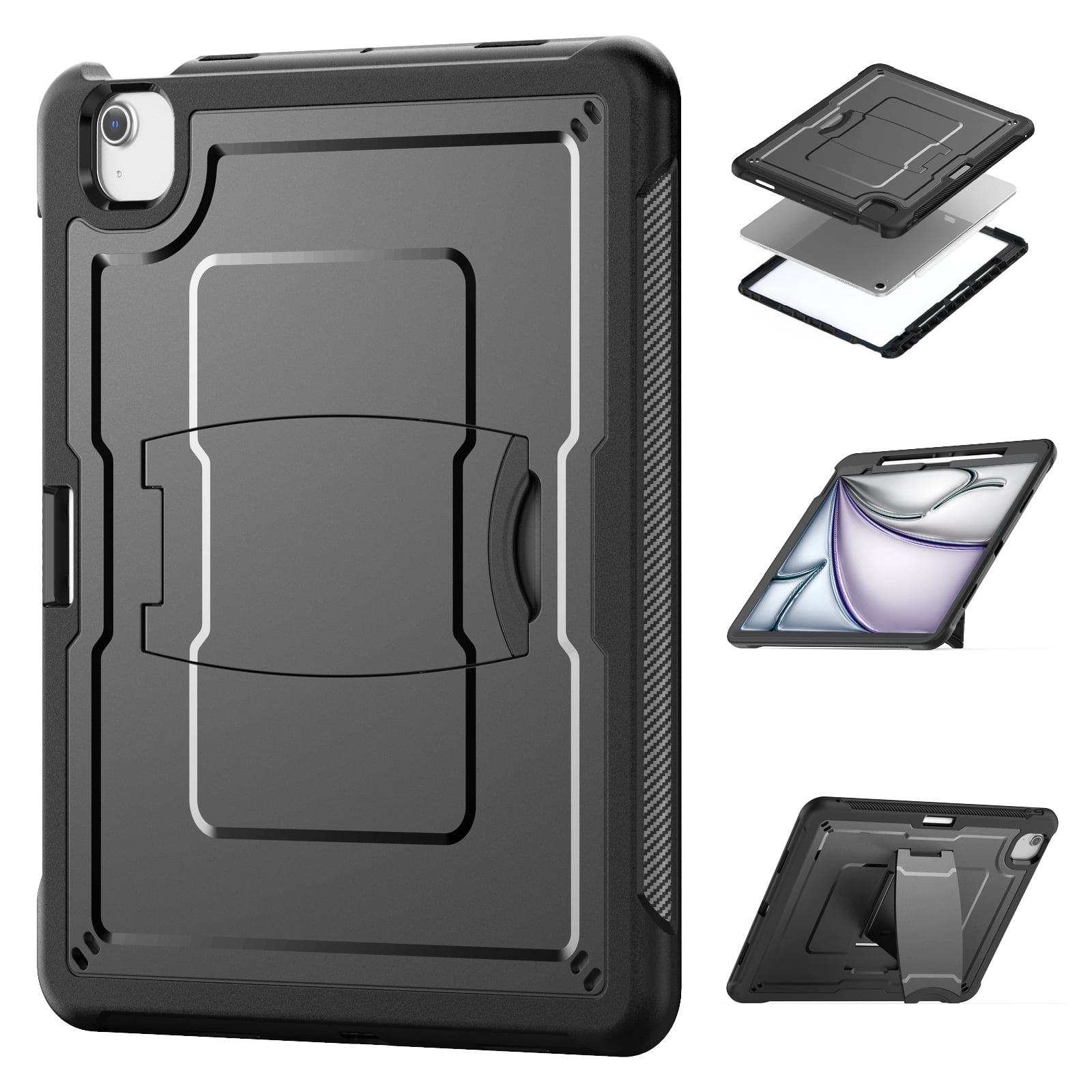 Allytechgroup Case for Apple iPad Air 13 Inch M2 2024 with Pencil Holder/ Support Pencil 2nd & Magnetic Attachment Wireless Charging Kickstand Hard PC + Soft TPU Shockproof Stand Rugged Cover, Black