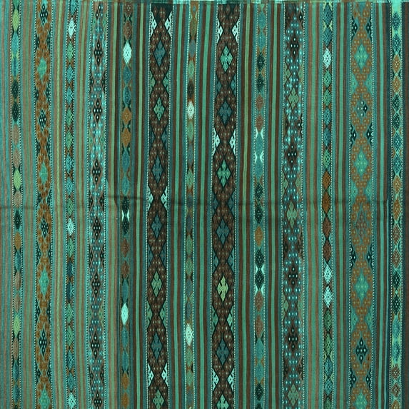Ahgly Company Machine Washable Indoor Square Southwestern Turquoise Blue Country Area Rugs, 8' Square