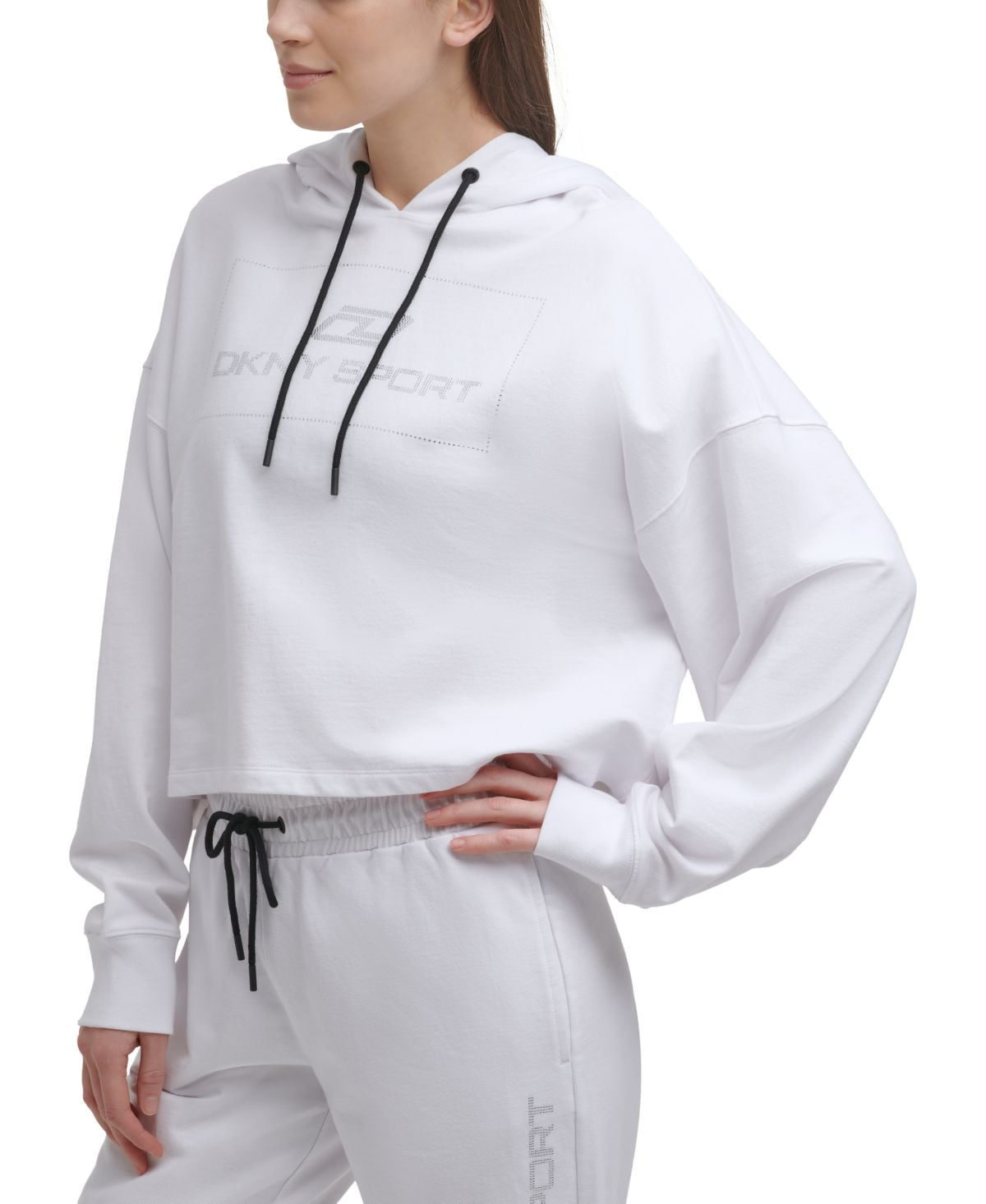 DKNY Hoodie Dress Women DKNY Women's Rhinestone Logo Hoodie Dress - Short  Sleeve, Fleece, Distressed Design Dkny Dress For Women