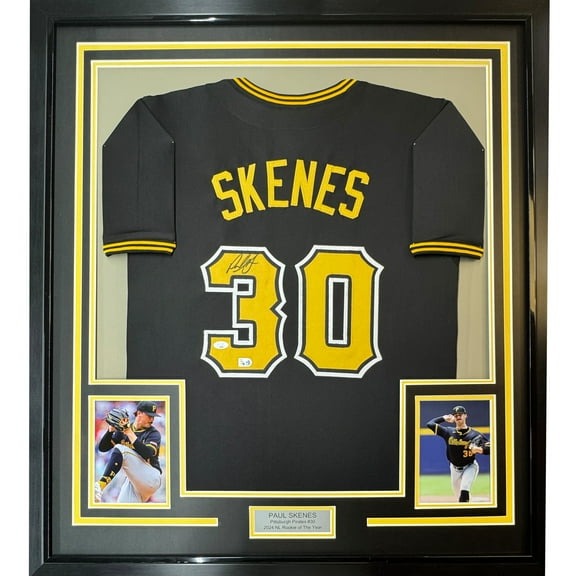 Framed Autographed/Signed Paul Skenes 35x39 Pittsburgh Black Baseball Jersey JSA COA