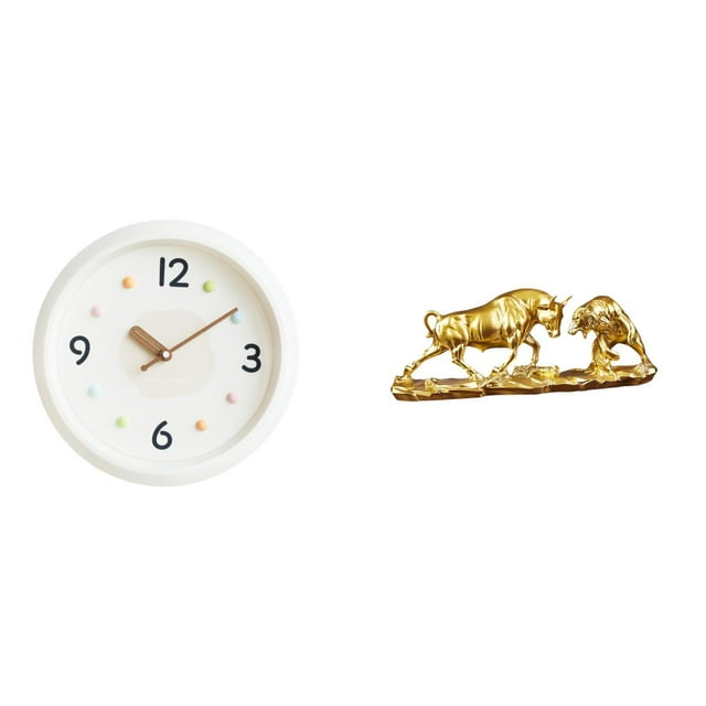Reloj de pared,Reloj de pared decorativo,moderno y elegante,Estatua de escritorio,Estatua decorativa de figura de lucha de toro y oso,Colección de esculturas de toros,decoración artesanal en