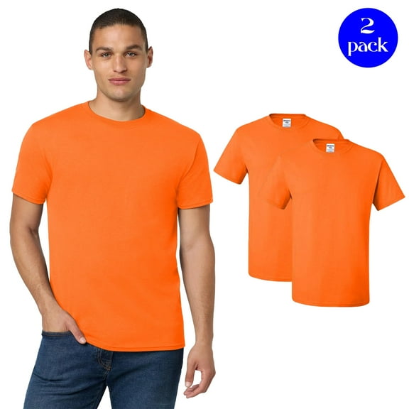 Jerzees Unisex Safety Work T-Shirt, Dri-Power Moisture-Wicking Shirt, Hi- Vis Safety Orange Tee 2 Pack, Size S