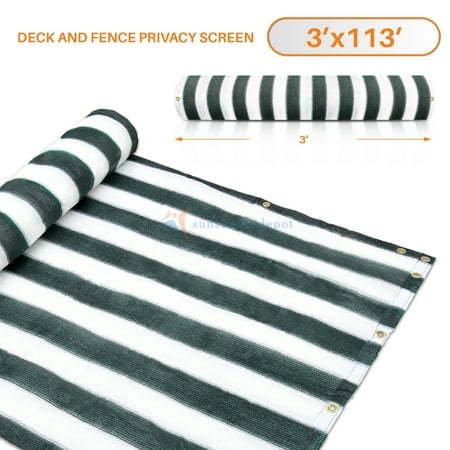 3' x 113' Dark Green With White Stripes Residential Commercial Privacy Deck Fence Screen 160 GSM Weather Resistant Outdoor Protection Fencing Net for Balcony Verandah Porch Patio Pool Backyard Rails