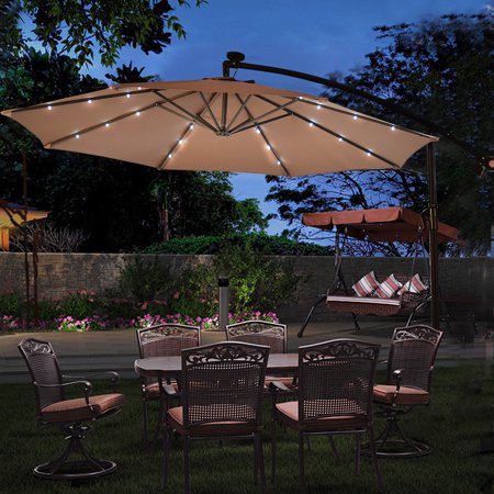 10 Hanging Solar Led Umbrella Patio Sun Shade Offset Market W Base Tan Walmart Canada