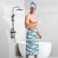 thumbnail image 6 of Colevkie 2 Pieces Bath Wrap Set for Men Bath Skirt & Shower Towel Soft Adjustable Beach Towel Wearable Shower Skirt for Home Bathroom Sauna Printed Sharks Pattern, 6 of 7