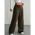 thumbnail image 3 of Women Solid Corduroy Wide Leg Pants Button Front Zipper Straight Pants with Pockets Coffee Color S, 3 of 8