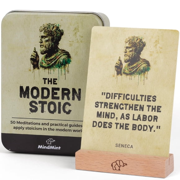 Tarjetas de afirmación MindMint Daily Stoicism con soporte de madera