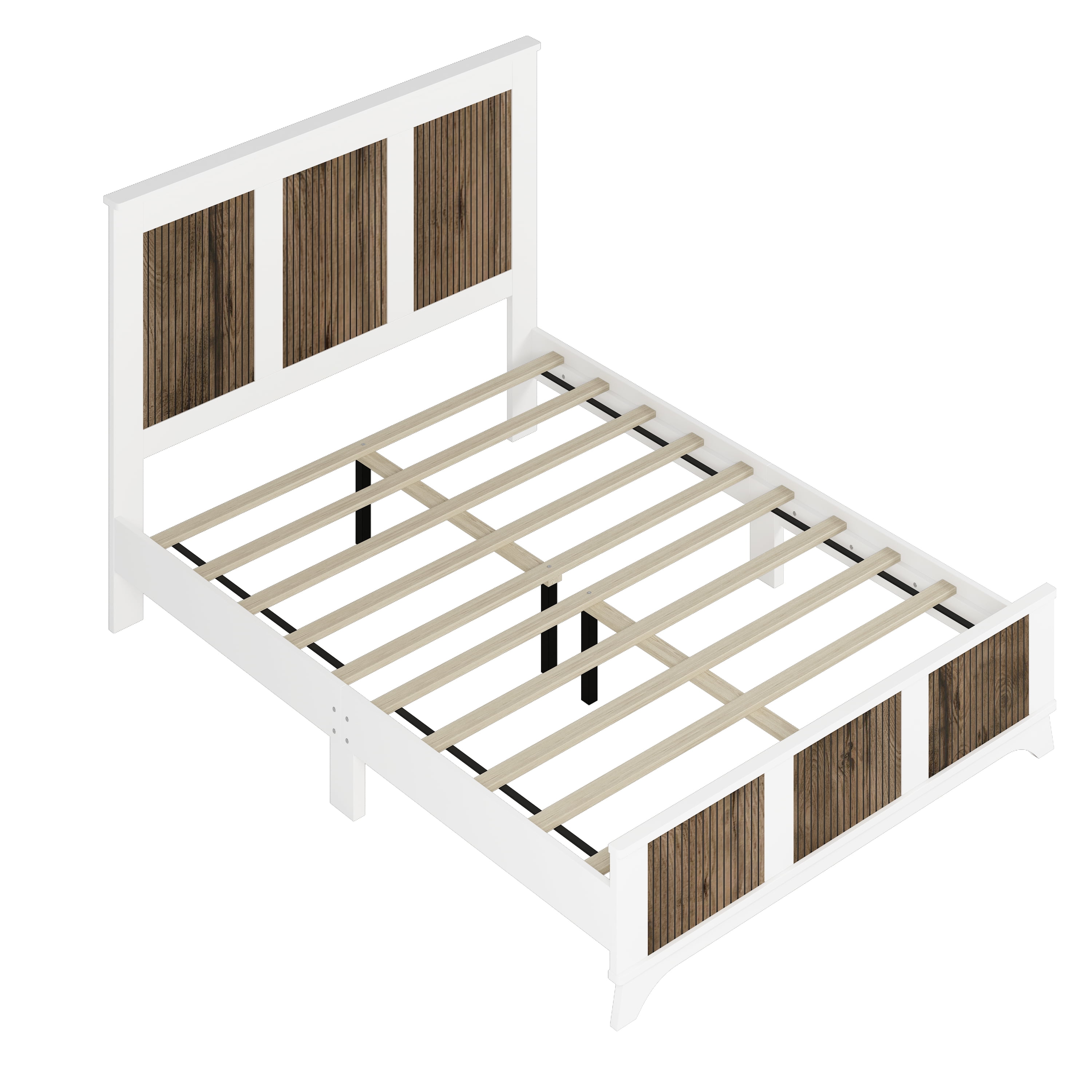 Mintazer 4 Piece Farmhouse Bedroom Set with 2 Nightstand & 6 Drawers Dresser, Queen Size Platform Bed Frame with Strip Stickers Decoration for Bedroom, White