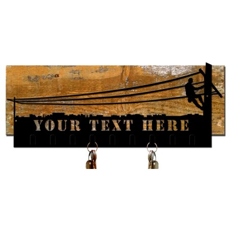 Lineman Key Holder Personalized Cut Out Shape On Wood Backer “Made in the USA with heavy gauge steel"