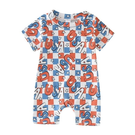 

Follure Toddler Girls Boys Independence Day Western Boot Print Short Sleeve Cow Star Striped Print Jumpsuits Outwear Infants Pants Girls Toddler Boy Romper