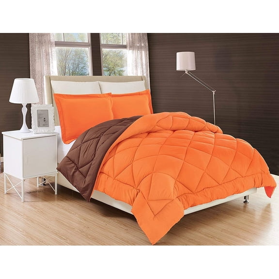 Down Alternative Elegant Comfort 3-Piece Reversible Comforter Set - -Full/Queen, Orange/Brown