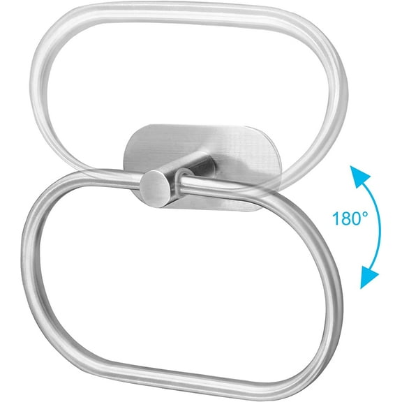 Self Adhesive Towel Ring Brushed Nickel, Oval Shaped Modern Hand Towel Holder, Stainless Steel Adhesive Hand Towel Hanger for Bathroom & Kithen Wall Mount (No Drilling)