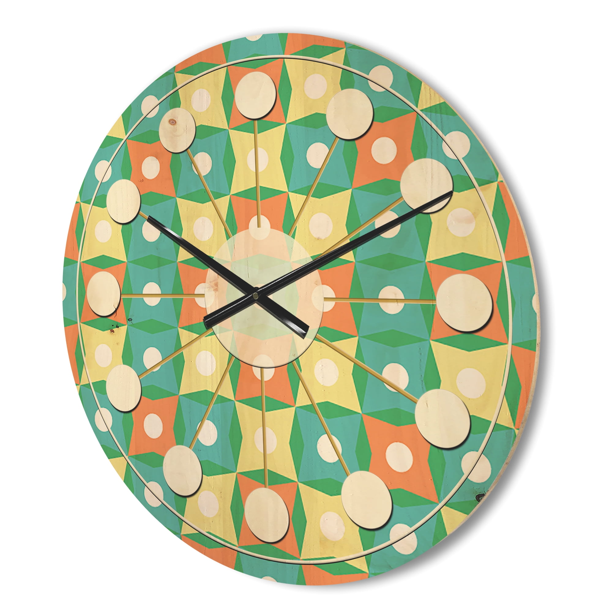 Designart 'Abstract Retro Pattern Design I' Mid-Century Modern Wood Wall Clock