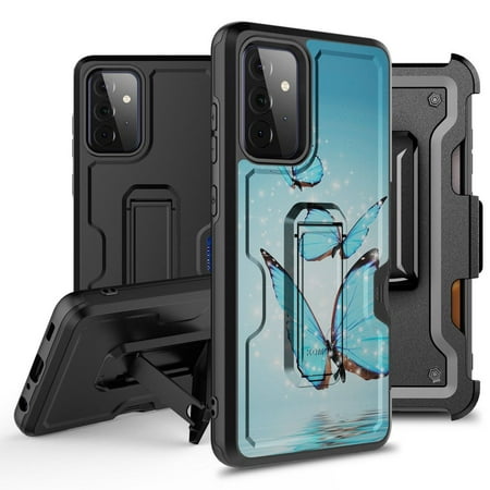 Bemz Armor Kombo Series for Samsung Galaxy A52 5G Case (Heavy Duty Rugged Kickstand Cover with Belt Clip Holster) with Touch Tool - Blue Butterfly