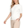 thumbnail image 4 of Suéter corto de manga corta INSPIRE CHIC para mujer, cuello redondo, suéteres de punto casuales de otoño e invierno, talla XL, blanco, 4 of 5