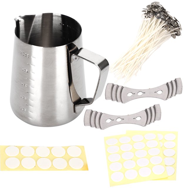 Kit de suministros para velas, pegatina de punto blanco, vaso para derretir cera de acero inoxidable anticorrosión, juego DIY