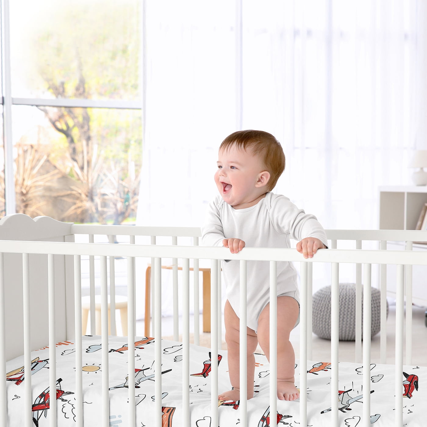 Sweet Jojo Designs Airplane Blue Red and Grey Fitted Crib Sheets 2 Piece Set