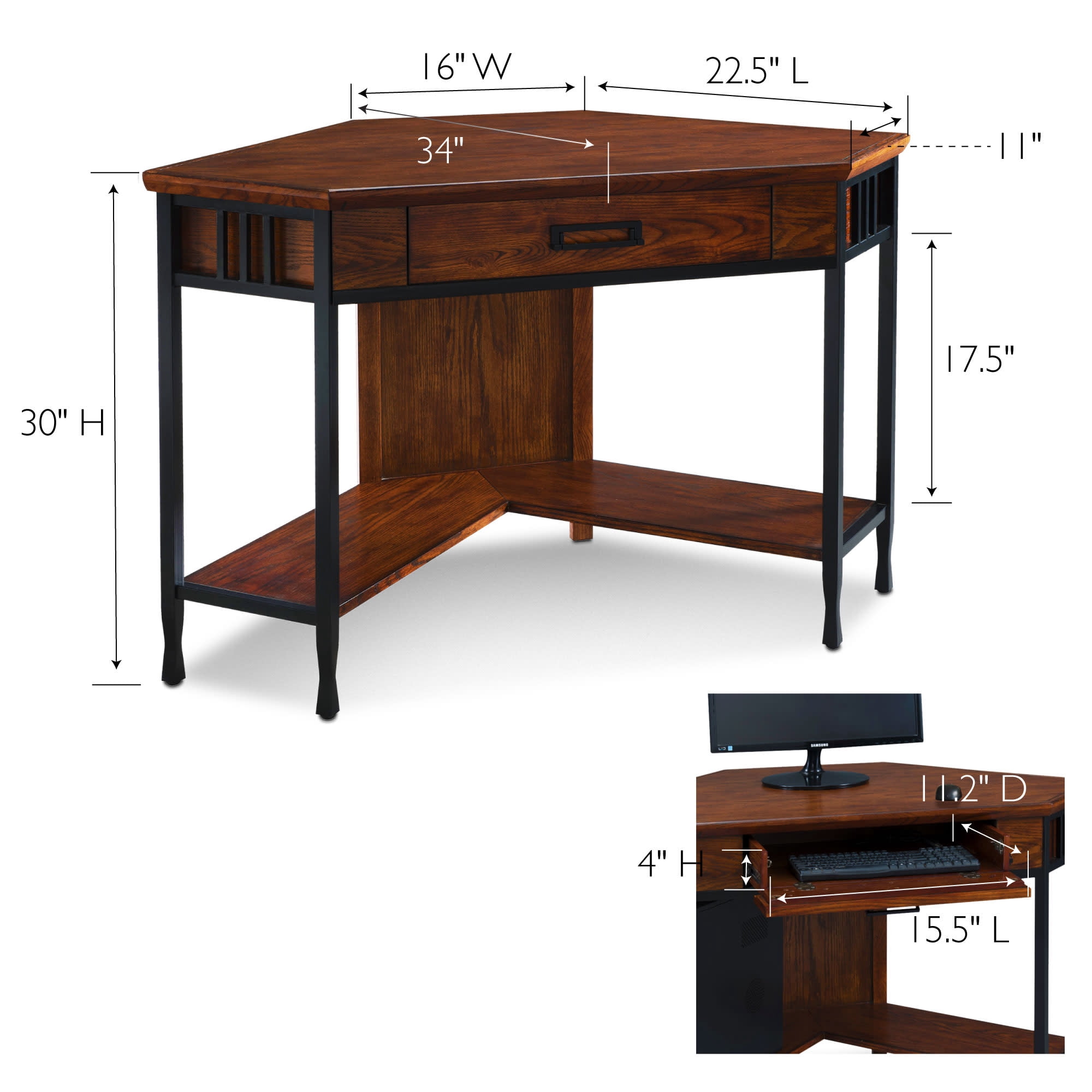 Leick Home Ironcraft Mission Oak and Black Corner Writing Desk with Storage