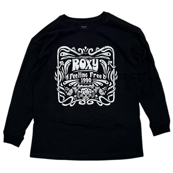 Roxy Women's Oversized T-Shirt Feeling Free Long Sleeve Heavyweight Boyfriend Tee (Large, Black)