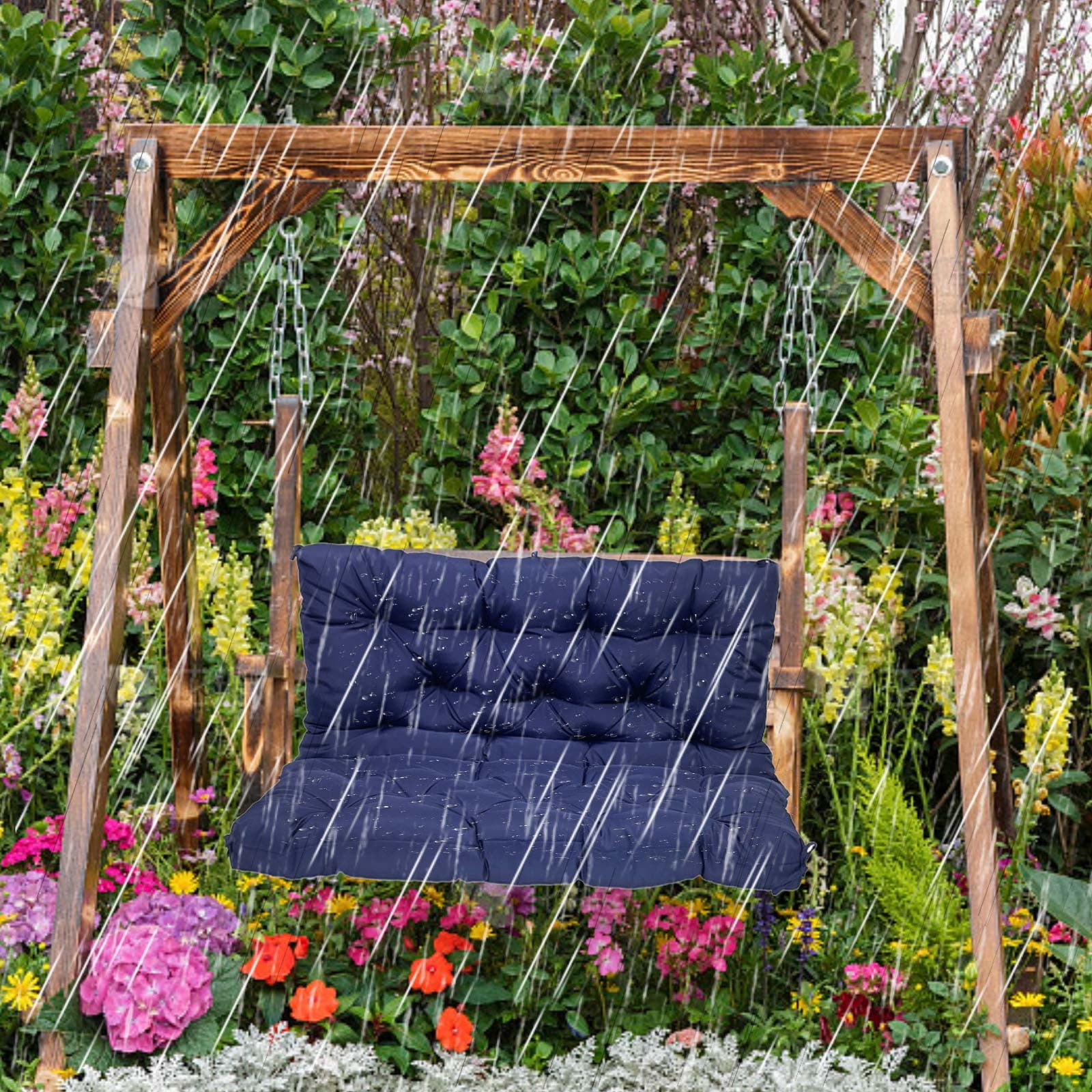 Waterproof Bench Cushion with Backrest, 2 or 3 Seat Swing Replacement Cushions Overstuffed for Garden Patio Furniture Loveseat Swing Outdoor Bench Cushions