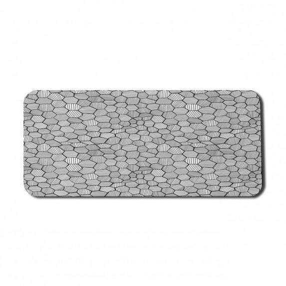 Geometric Computer Mouse Pad, Hand-Drawn Sketch Deformed Hexagon Shapes Inspired from Honeycomb Structure, Rectangle Non-Slip Rubber Mousepad X-Large, 35" x 15", Black and White, by Ambesonne