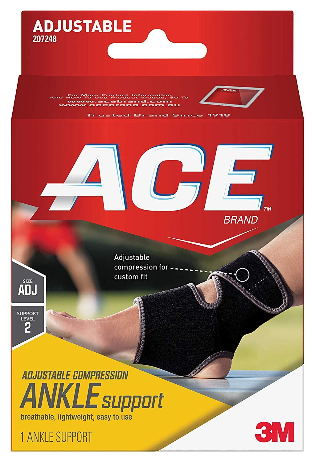Ace Adjustable Ankle Support Breathable & Lightweight Easy Use, Black, 1ct