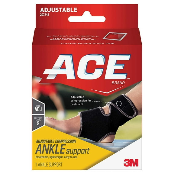 Ace Adjustable Ankle Support Breathable & Lightweight Easy Use, Black, 1ct