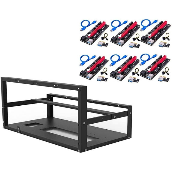 Mazepoly Steel Open Air Miner Stackable Mining Frame Case Rig, 6GPU/ 8GPU for Crypto Coin Mining Frame Rack with 6-Pack Mazepoly VER 009S PCIE Riser