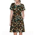 thumbnail image 1 of Balery Teal Leopard Vestidos sueltos de manga corta para mujer, vestidos de verano 2025, vestidos casuales de corte A con vuelo., 1 of 6