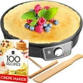 thumbnail image 2 of Crepe Maker Machine (Easy to Use), Pancake Griddle“ Nonstick 12â€ Electric Griddle“ Pancake Maker, Batter Spreader, Wooden Spatula“ Crepe Pan for Crepes Roti, Tortilla, Blintzes“ Portable, Compact, 2 of 4