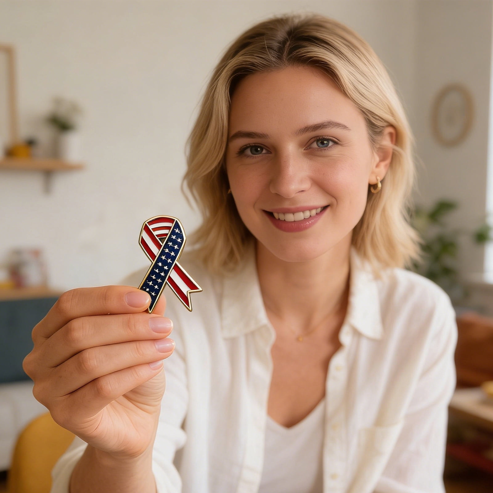 4th of July Patriotic Metal Brooch, Independence Day Red White and Blue Stars and Stripes Pin, Unisex American Theme Commemorative Badge for Adult Holiday Party and Event Decoration
