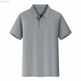 thumbnail image 5 of DuoJiaJ Womens Short Sleeve Top, Collared Button Down Solid Casual Work Tee Gray M, 5 of 5