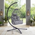 thumbnail image 1 of SUGIFT Outdoor Patio Wicker Folding Hanging Chair,Rattan Swing Hammock Egg Chair With C Type Bracket , With Cushion And Pillow, 1 of 8