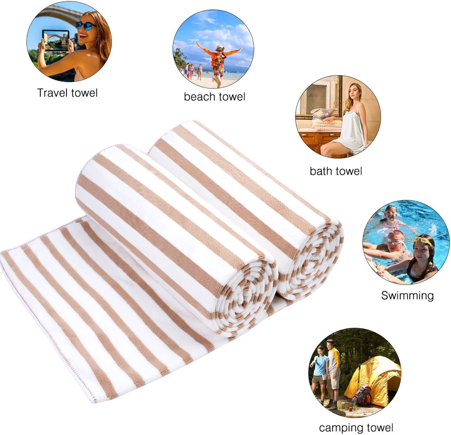 JML Bath Towel Set 2 Pack (30" x 60") - Extra Absorbent, Fast Drying, Coffee Microfiber Towels