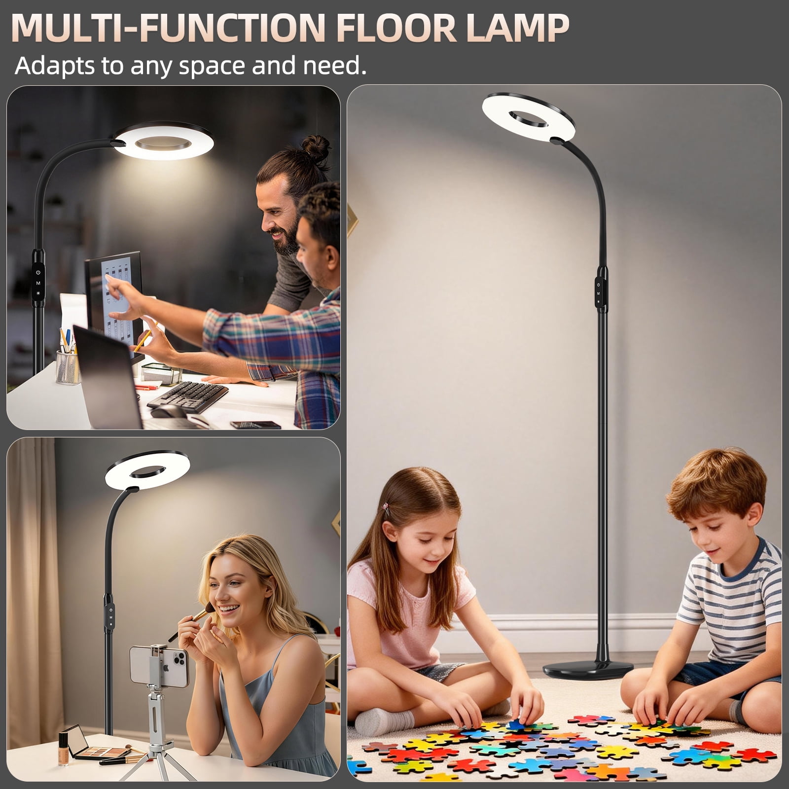 NATYSWAN LED Floor Lamp ,Modern Black Tall Standing Lamp for Living Room, Bedroom,70in Dimmable Floor Reading Light with 3 Color Temperatures&Gooseneck&Touch Control