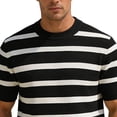 thumbnail image 3 of LEKWK Mens Striped Shirt Crewneck Horizontal Short Sleeve Lightweight Tops Ribbed Knit Breathable Tees Relaxed Fit Casual Retro Daily Vacation Summer Tops Black S, 3 of 4