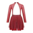 thumbnail image 4 of Alvivi Girls Shiny Diamond Hollow Back Figure Ice Skating Dress Long Sleeve Mesh Splice Ballet Dresses Burgundy 14, 4 of 7